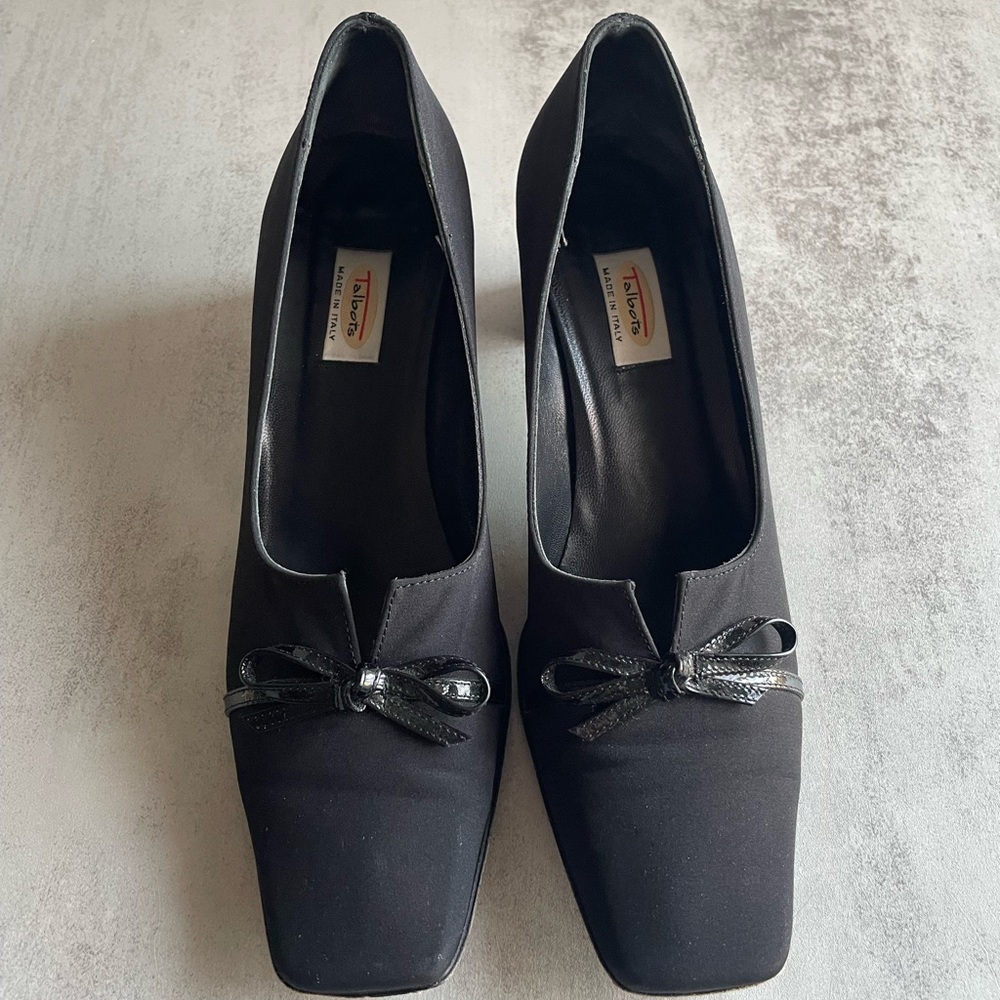 Talbots Kitten Heel Pumps: Black Squared Toe, Italian Made, 7.5N